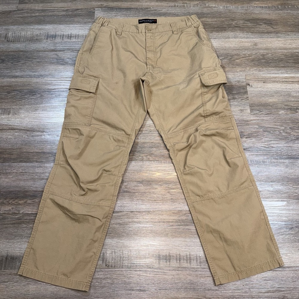 Iron & Haft Apprentice Cargo Work Pants Mens 36x32 Khaki Relaxed Fit 6 Pockets